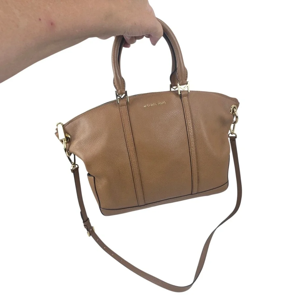 Michael Kors Beckett Satchel Pebbled Leather Brown Large Bag 30T7GBUS3L Acorn